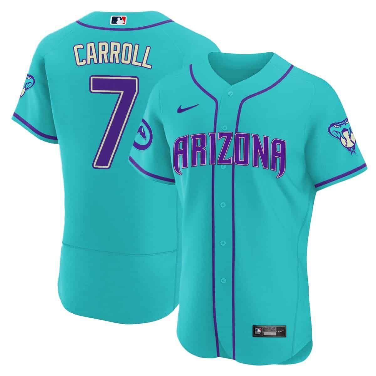 Men Arizona Diamondback #7 Carroll Light Blue Nike 2024 Teal Purple MLB Jersey style 1->arizona diamondback->MLB Jersey